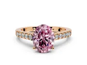 Solitaire Engagement Ring Setting for Fancy Pink Oval Center with Crossover Accents and Prong Head in Rose Gold