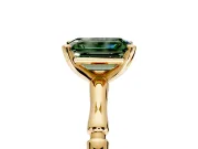 Solitaire Engagement Ring Setting for Fancy Green Emerald Cut Center with Bamboo Band and Prong Head in Yellow Gold
