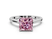 Solitaire Engagement Ring Setting for Fancy Pink Princess Cut Center with Narrow Cathedral Band and Prong Head in Sterling Silver