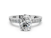 Solitaire Engagement Ring Setting for Oval Center with Milgrain-Edged Pave Band and Prong Head in Sterling Silver