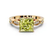 Solitaire Engagement Ring Setting for Fancy Yellow Princess Cut Center with Marquise and Bezel Accents and Prong Head in Yellow Gold