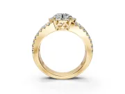 Halo Engagement Ring Setting for Round Cut Center with Wide-Open Pave Split Shank and Prong Head in Yellow Gold