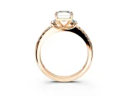 Paired Accent Engagement Ring Setting for Fancy Green Radiant Cut Center with Pave Band and Prong Head in Rose Gold