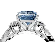 3 Stone Engagement Ring Setting for Fancy Blue Princess Cut Center with Pave Split Shank and Prong Head in Sterling Silver
