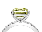 Solitaire Engagement Ring Setting for Fancy Yellow Asscher Cut Center with Fine Pave Band and Claw Prong Head in Platinum
