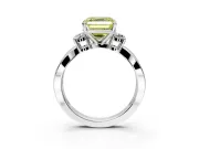 3 Stone Engagement Ring Setting for Fancy Yellow Asscher Cut Center with Pave Twist Band and Prong Head in Sterling Silver