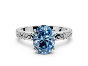 Solitaire Engagement Ring Setting for Fancy Blue Oval Center with Scrollwork Band and Prong Head in Sterling Silver