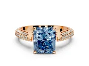 Solitaire Engagement Ring Setting for Fancy Blue Radiant Cut Center with Multi-Row Accents and Prong Head in Rose Gold
