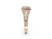 Halo Engagement Ring Setting for Fancy Pink Princess Cut Center with Narrow Pave Split Shank and Prong Head in Rose Gold