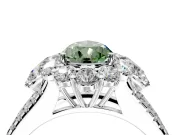 Halo Engagement Ring Setting for Fancy Green Pear-Shaped Center with Two-Strand Split Shank and Prong Head in Platinum