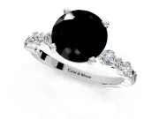 Solitaire Engagement Ring Setting for Fancy Black Round Cut Center with Alternating Size Accents and Prong Head in Sterling Silver