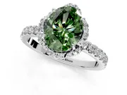 Halo Engagement Ring Setting for Fancy Green Oval Center with Openwork Halo, Pave Band and Prong Head in Sterling Silver