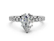 Solitaire Engagement Ring Setting for Pear-Shaped Center with Large Accents and Prong Head in Platinum