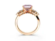 Cluster Engagement Ring Setting for Fancy Pink Asscher Cut Center with 2-Row Shoulder Clusters and Prong Head in Rose Gold