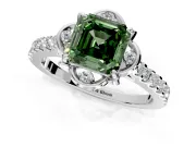 Floral Engagement Ring Setting for Fancy Green Asscher Cut Center with Pave Band and Floral Prong Head in Sterling Silver