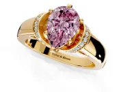 Solitaire Engagement Ring Setting for Fancy Pink Pear-Shaped Center with Wide Band, Pave Collar and Prong Head in Yellow Gold
