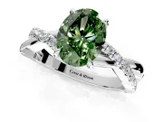 Crossover Engagement Ring Setting for Fancy Green Oval Center with Pave and Plain Strands and Prong Head in Platinum