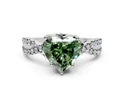 Solitaire Engagement Ring Setting for Fancy Green Heart-Shaped Center with Narrow Twist Pave Band and Prong Head in Platinum