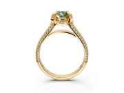 Solitaire Engagement Ring Setting for Fancy Green Pear-Shaped Center with Accented Split Shank and Prong Head in Yellow Gold