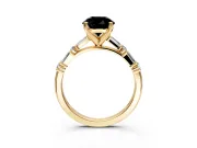 Baguette Engagement Ring Setting for Fancy Black Round Cut Center with Alternating Bar-Set Band and Prong Head in Yellow Gold
