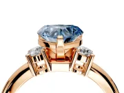 3 Stone Engagement Ring Setting for Fancy Blue Heart-Shaped Center with Wide Plain Band and Prong Head in Rose Gold