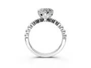 Solitaire Engagement Ring Setting for Heart-Shaped Center with Bezel-Dot Beaded Band and Prong Head in Sterling Silver