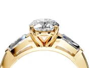 3 Stone Engagement Ring Setting for Oval Center with Tapered Baguettes, Plain Band and Prong Head in Yellow Gold