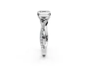 Crossover Engagement Ring Setting for Asscher Cut Center with Pave and Plain Strands and Prong Head in Sterling Silver