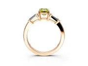 3 Stone Engagement Ring Setting for Fancy Yellow Emerald Cut Center with Baguette Accents and Prong Head in Rose Gold