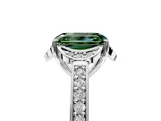 Floral Engagement Ring Setting for Fancy Green Emerald Cut Center with Four Accent Clusters and Prong Head in Platinum