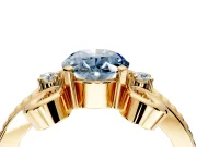 Solitaire Engagement Ring Setting for Fancy Blue Oval Center with Twisted Band and Scroll Prong Head in Yellow Gold