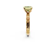 Solitaire Engagement Ring Setting for Fancy Yellow Asscher Cut Center with XO Engraved Band and Prong Head in Yellow Gold
