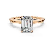 Solitaire Engagement Ring Setting for Emerald Cut Center with Bamboo Band and Prong Head in Rose Gold