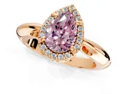 Halo Engagement Ring Setting for Fancy Pink Pear-Shaped Center with Tapered Plain Band and Prong Head in Rose Gold
