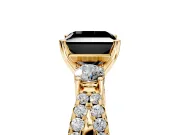 3 Stone Engagement Ring Setting for Fancy Black Princess Cut Center with Pave Split Shank and Prong Head in Yellow Gold