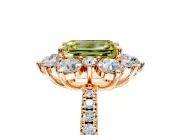 Floral Halo Engagement Ring Setting for Fancy Yellow Emerald Cut Center with Pave Accents and Prong Head in Rose Gold