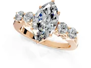 5 Stone Engagement Ring Setting for Marquise Center with Equal Close-Set Accents and Prong Head in Rose Gold