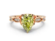 Solitaire Engagement Ring Setting for Fancy Yellow Pear-Shaped Center with Marquise and Bezel Accents and Prong Head in Rose Gold