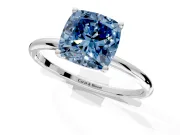 Solitaire Engagement Ring Setting for Fancy Blue Cushion Cut Center with Straight Thin Band and Prong Head in White Gold