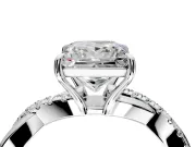 Crossover Engagement Ring Setting for Princess Cut Center with Pave and Plain Strands and Prong Head in Sterling Silver
