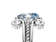 Solitaire Engagement Ring Setting for Fancy Blue Pear-Shaped Center with Twisted Band and Scroll Prong Head in Sterling Silver