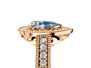 Milgrain Halo Engagement Ring Setting for Fancy Blue Pear-Shaped Center with Pave Band and Prong Head in Rose Gold