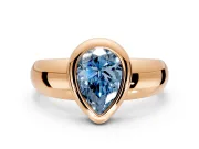 Solitaire Engagement Ring Setting for Fancy Blue Pear-Shaped Center with Wide Band and Bezel Head in Rose Gold