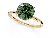 Solitaire Engagement Ring Setting for Fancy Green Round Cut Center with Plain Band, Open Basket and Prong Head in Yellow Gold