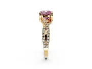 Solitaire Engagement Ring Setting for Fancy Pink Cushion Cut Center with Narrow Twist Pave Band and Prong Head in Yellow Gold