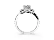 3 Stone Engagement Ring Setting for Radiant Cut Center with Round Cut Side Accents and Prong Head in Platinum