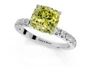 Open Basket Engagement Ring Setting for Fancy Yellow Cushion Cut Center with Pave Band and Prong Head in Platinum