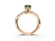 Solitaire Engagement Ring Setting for Fancy Green Cushion Cut Center with Woven 3-Strand Pave Band and Prong Head in Rose Gold