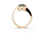 Accent Halo Engagement Ring Setting for Fancy Green Princess Cut Center with Full-Length Pave Band and Prong Head in Rose Gold