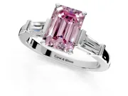 3 Stone Engagement Ring Setting for Fancy Pink Emerald Cut Center with Channel Baguette Accents and Prong Head in White Gold